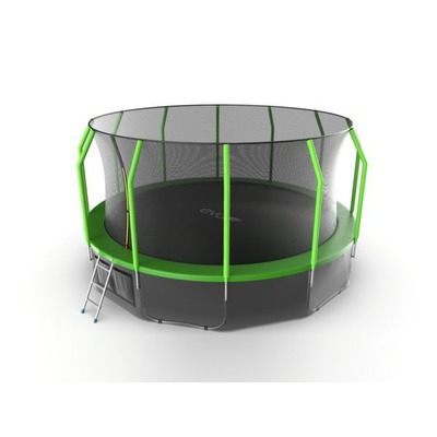 Батут EVO JUMP Cosmo 16ft (Green) + Lower net с внутренней и нижней сеткой и лестницей (фото, вид 1)